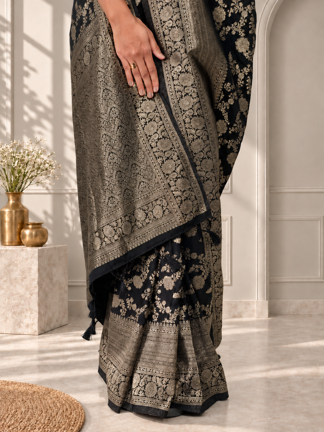 Black Pure Katan Silk Banarasi Handloom Saree