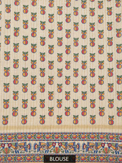 Madhubani Folk Art Charcoal Grey Tussar Silk Saree