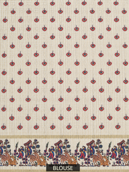 Heritage Folk Art Tussar Silk Saree – Brick Red