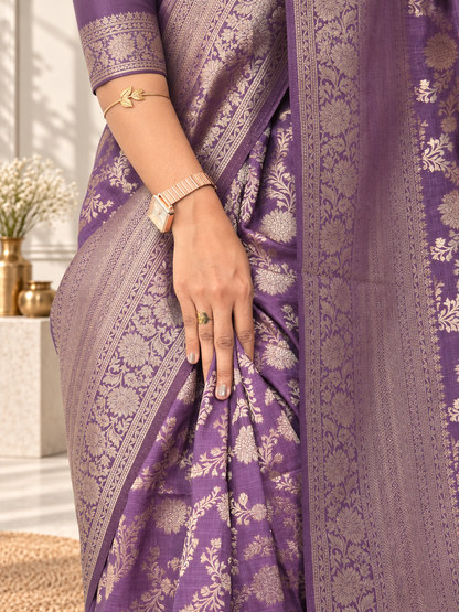 Purple Pure Katan Silk Banarasi Handloom Saree
