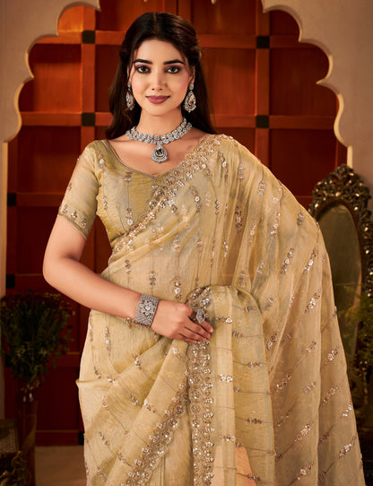 Premium Tissue Silk fabric with elegant hand work and shimmer finish