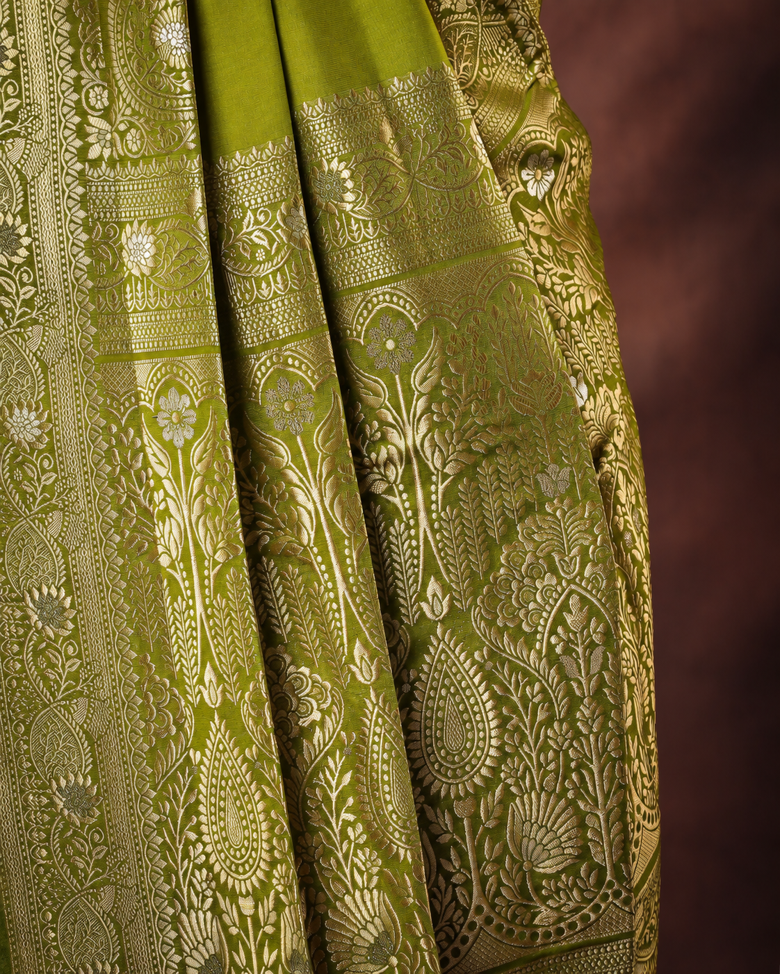 olive green silk woven banarasi saree