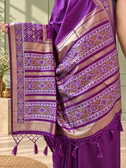 Purple Silk Gala Patola Broad Border Saree