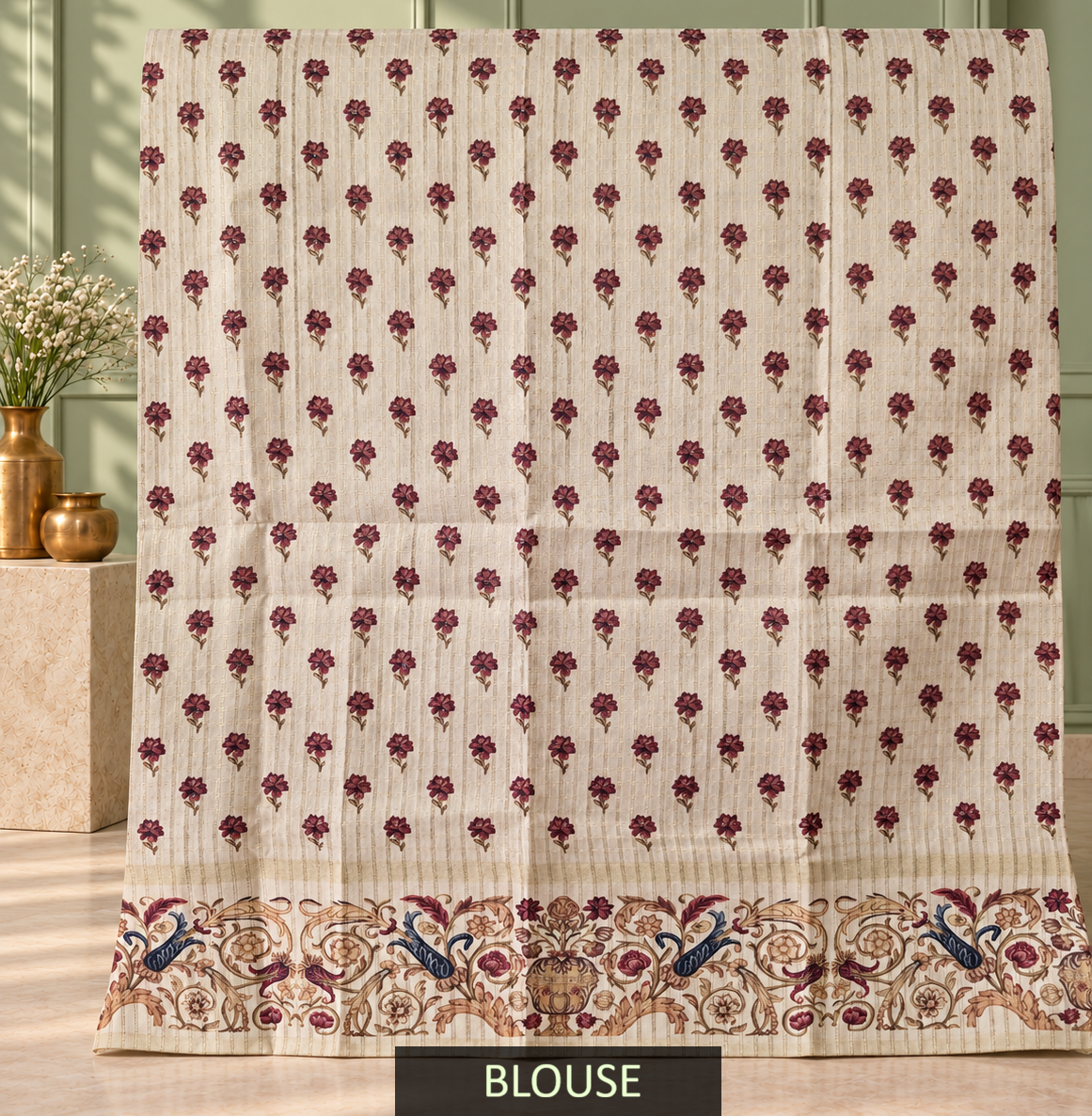 Ornate Floral Border Mauve Purple Tussar Silk Saree
