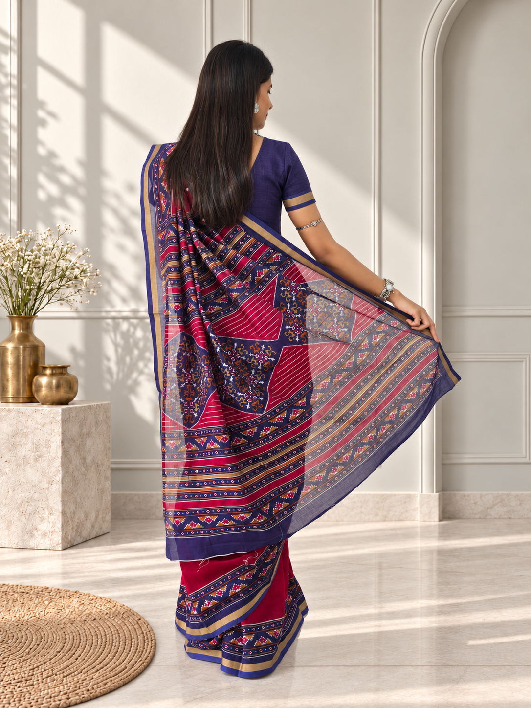 red blue kasuthi hand embroidered ilkal handwoven cotton saree