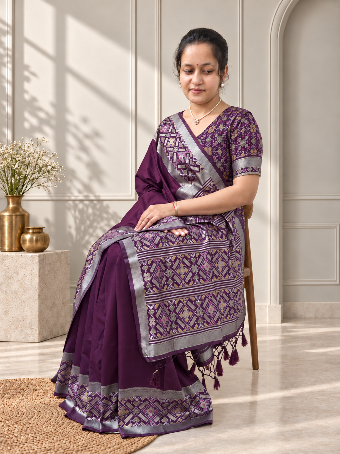 Royal Purple Patola Silk Saree with Traditional Motif