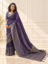 Dark Plum Silk Gala Patola Broad Border Saree