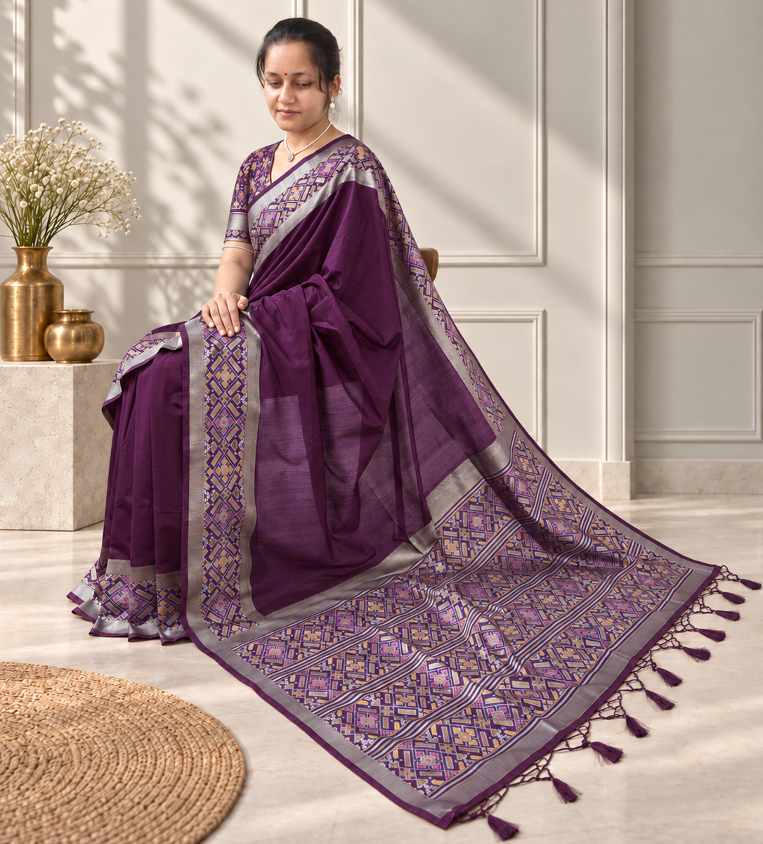 royal purple patola silk saree with traditional motif