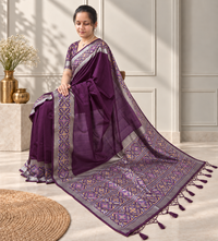 Royal Purple Patola Silk Saree with Traditional Motif