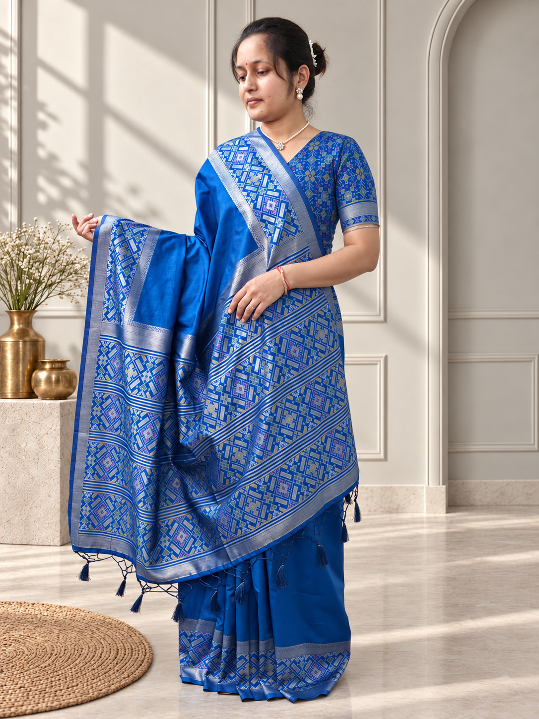 royal blue patola silk saree with traditional motif