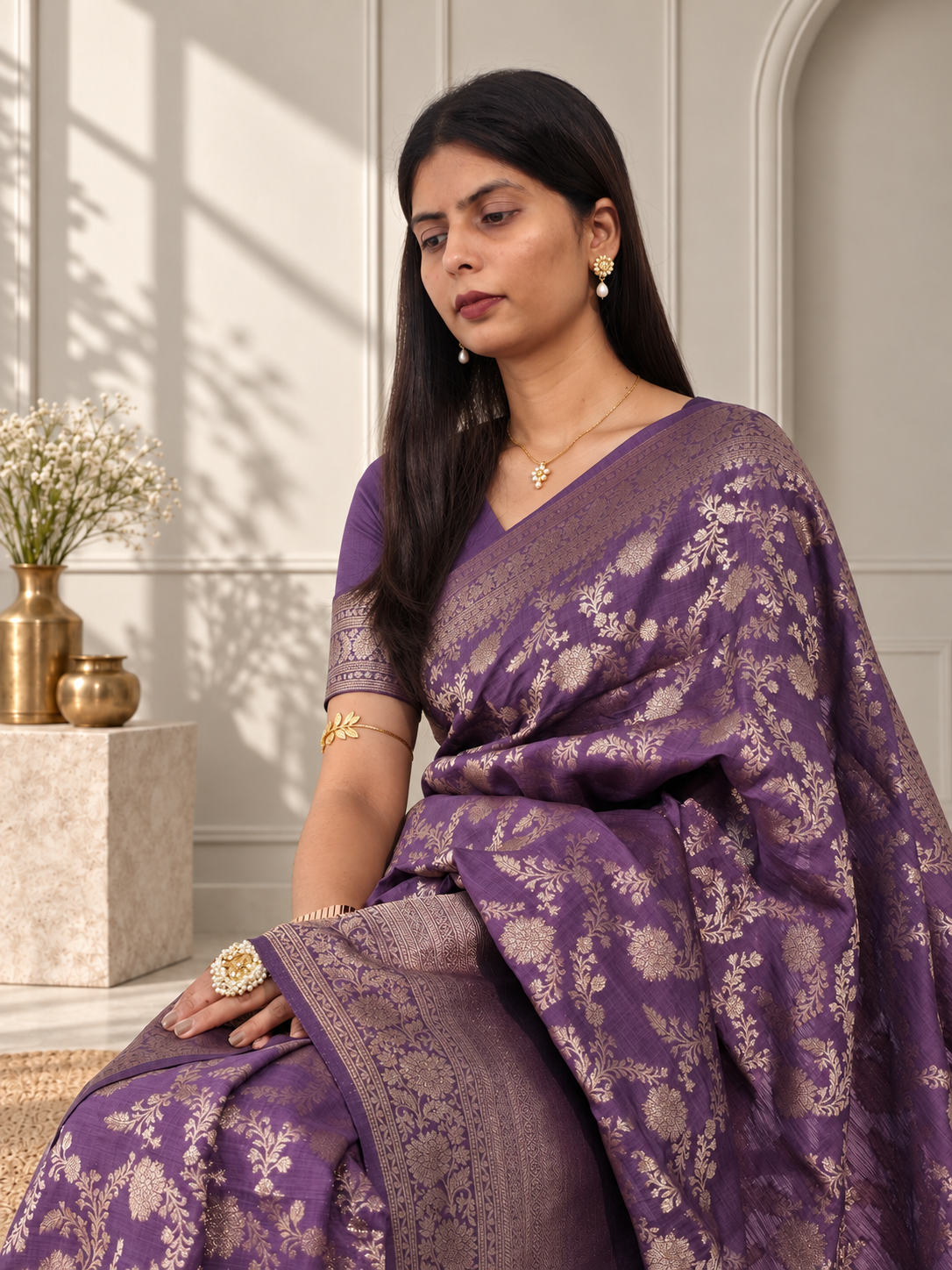 Purple Pure Katan Silk Banarasi Handloom Saree