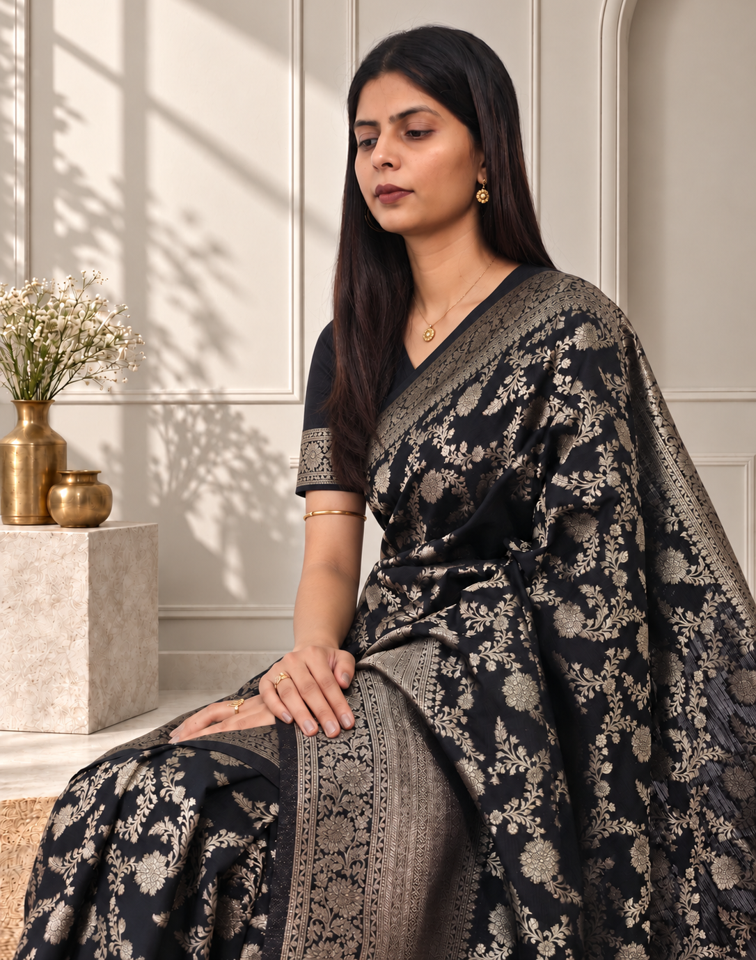 black pure katan silk banarasi handloom saree