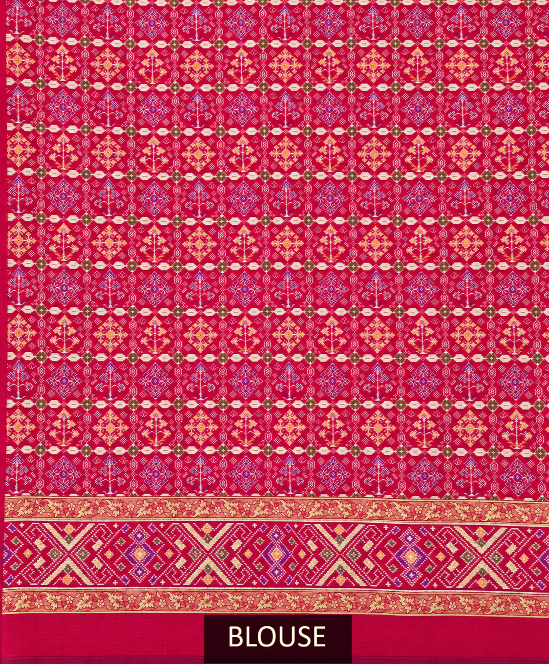 Maroon Magenta Silk Patola Saree with Geometric Woven Border