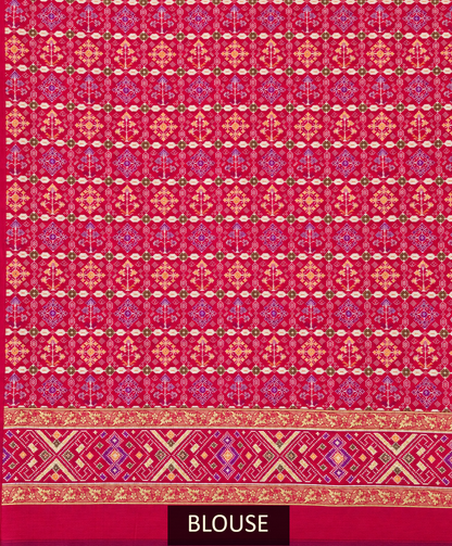 Maroon Magenta Silk Patola Saree with Geometric Woven Border