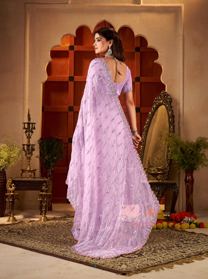 Chhoga Lavender Pink Tissue Silk Saree with embellished pallu
