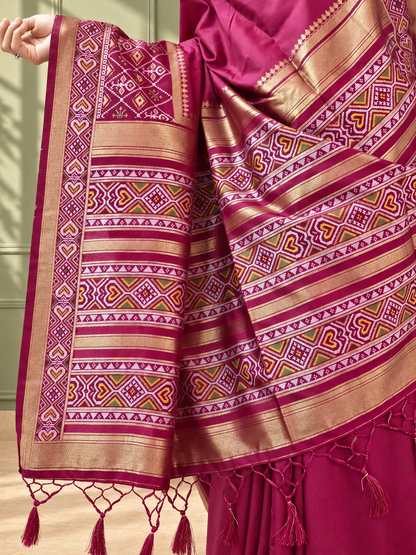 Wine Silk Gala Patola Broad Border Saree