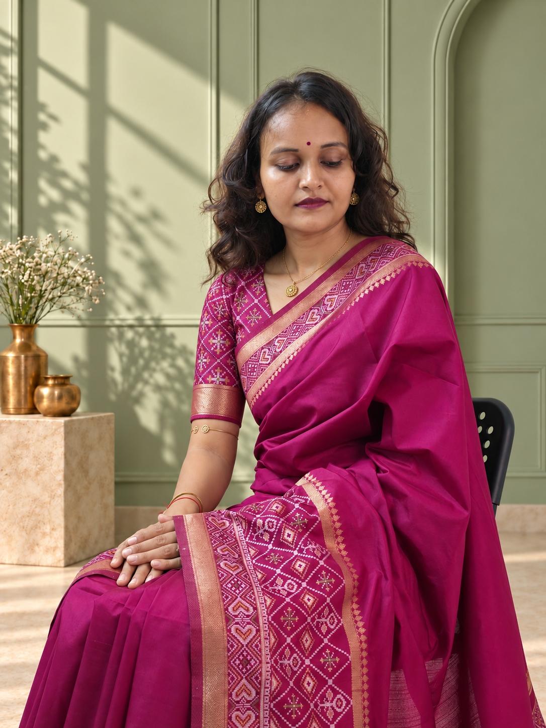 Wine Silk Gala Patola Broad Border Saree