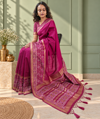 Wine Silk Gala Patola Broad Border Saree