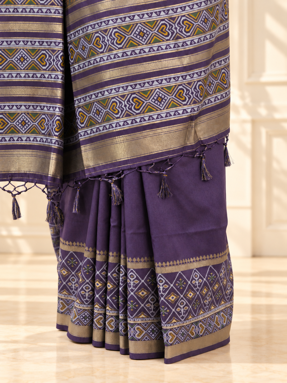 dark plum silk gala patola broad border saree