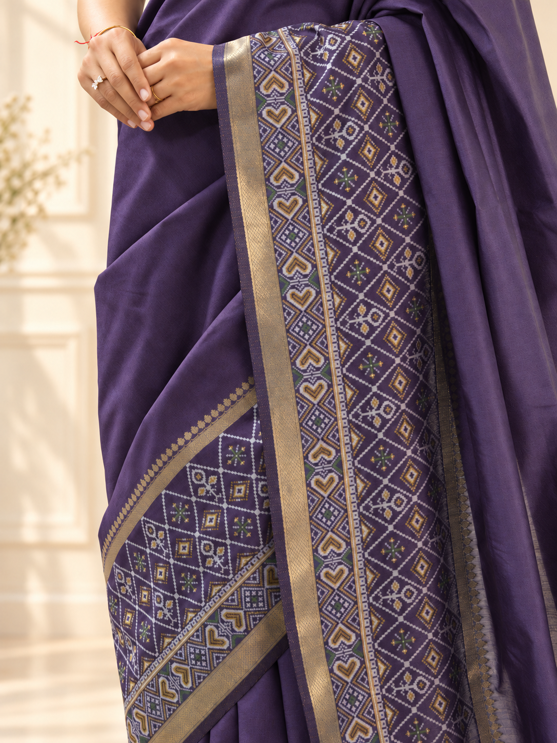 dark plum silk gala patola broad border saree