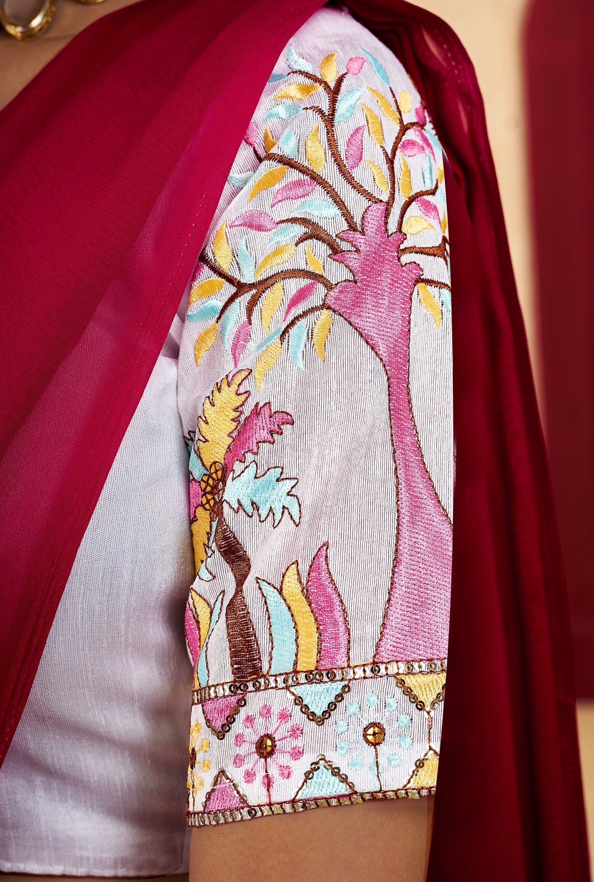 pink elegant plain saree with embroidered blouse