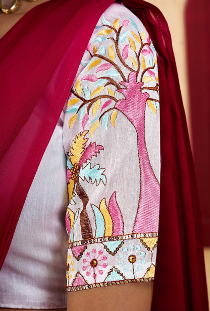 Pink Elegant Plain Saree with Embroidered Blouse