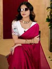 Pink Elegant Plain Saree with Embroidered Blouse