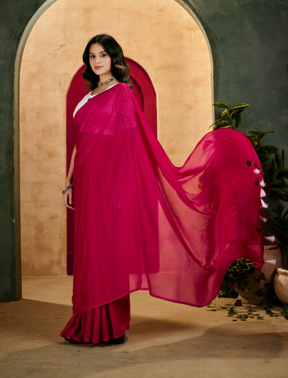 Pink Elegant Plain Saree with Embroidered Blouse