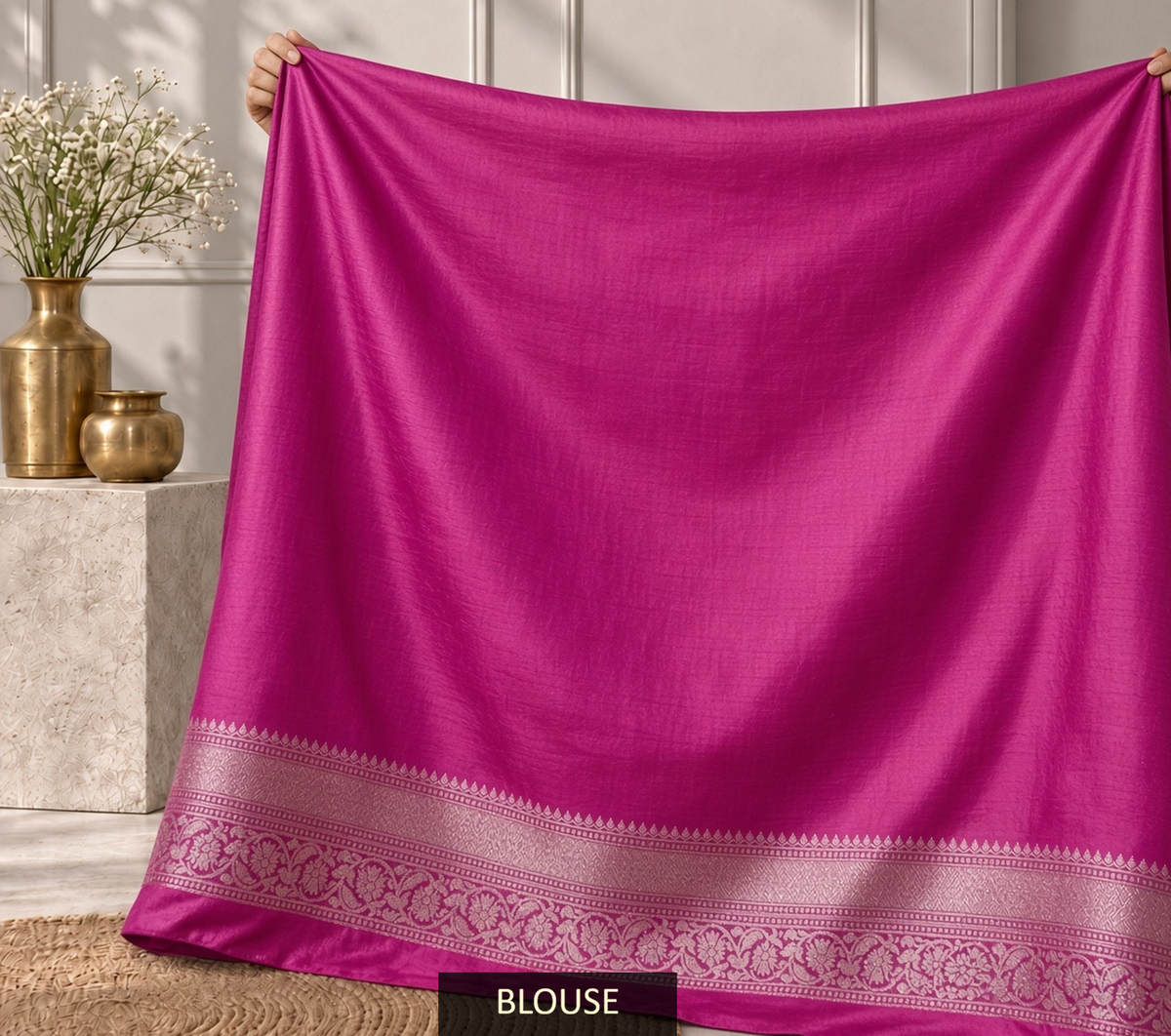 rose pink banarasi silk saree with floral jaal & rich woven border