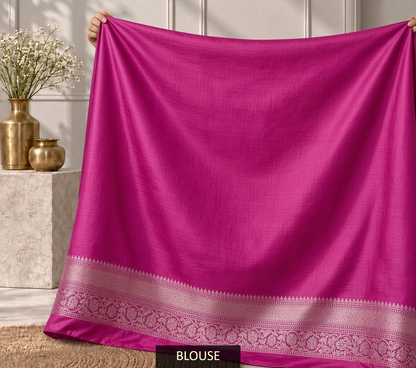 Rose Pink Banarasi Silk Saree with Floral Jaal & Rich Woven Border