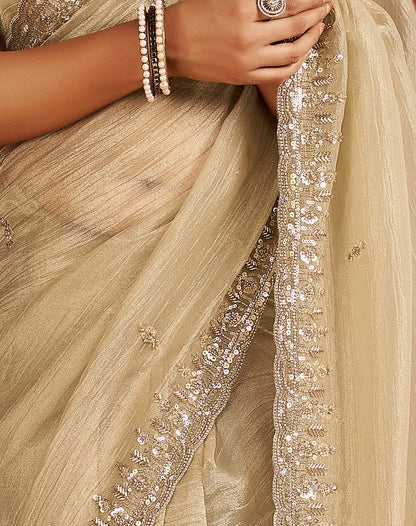 Pearl Gold Soft Tissue Silk Saree with Heavy Handcrafted Beadwork