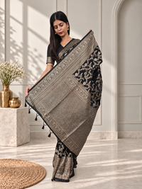 Black Pure Katan Silk Banarasi Handloom Saree