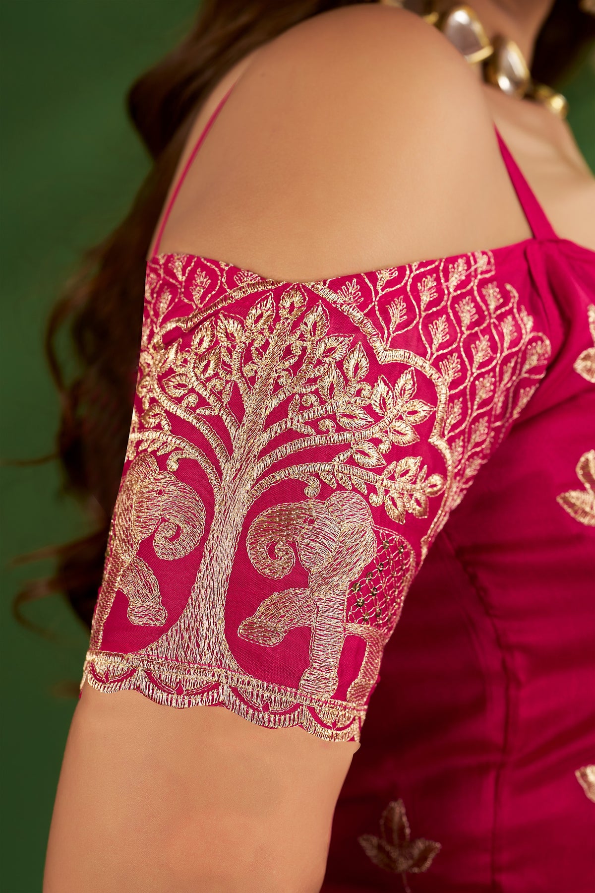 rani pink rangoli silk saree with embroidered blouse