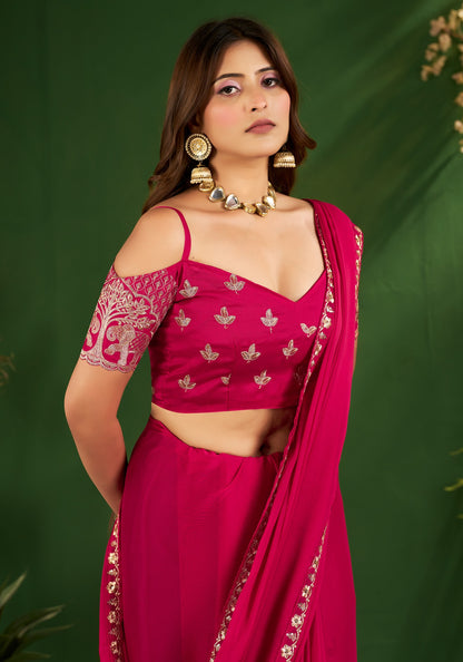 Rani Pink Rangoli Silk Saree with Embroidered Blouse