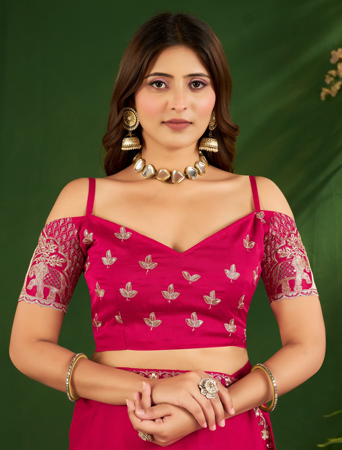 rani pink rangoli silk saree with embroidered blouse