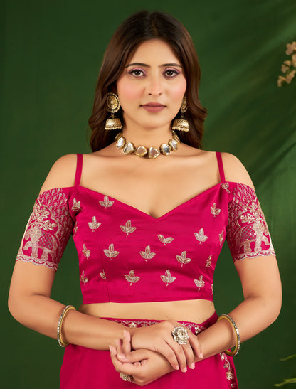Rani Pink Rangoli Silk Saree with Embroidered Blouse