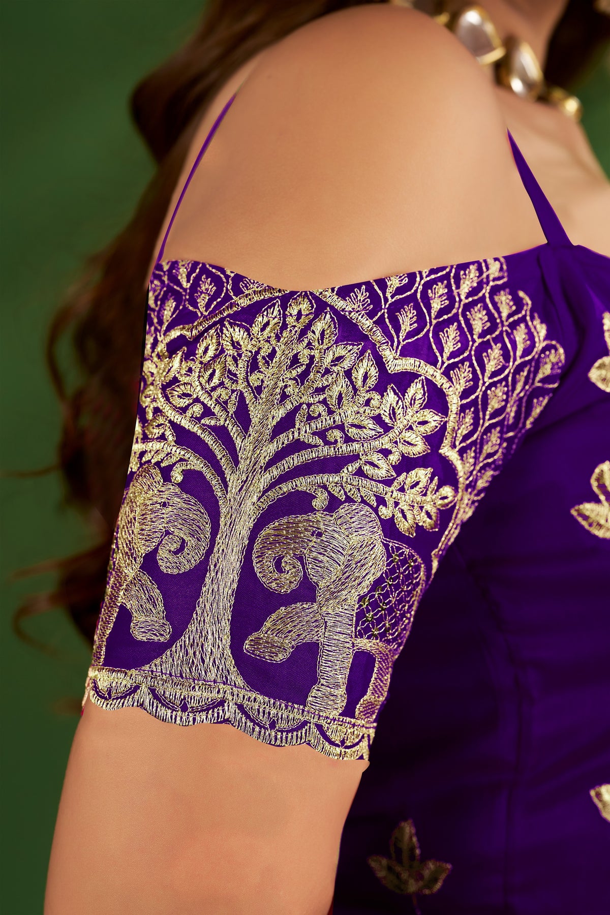 royal purple rangoli silk saree with embroidered blouse