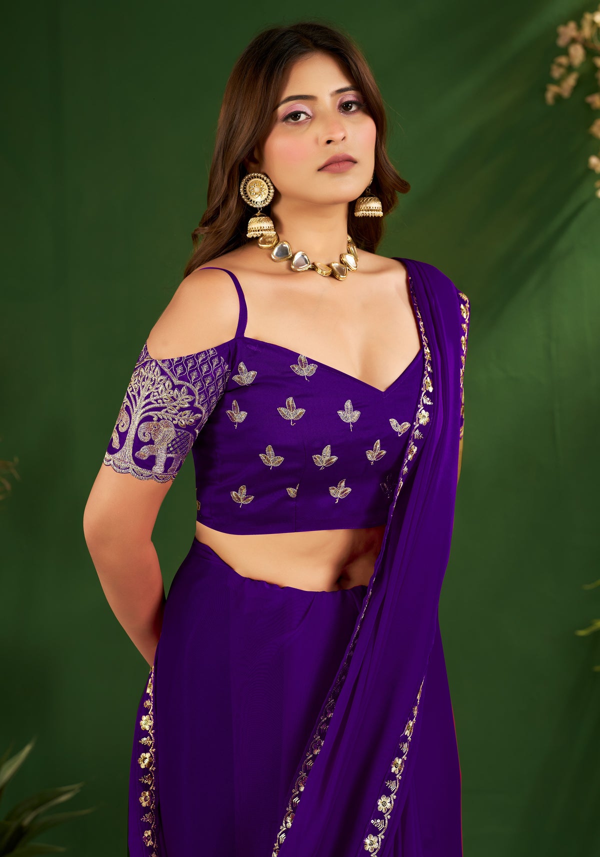 Royal Purple Rangoli Silk Saree with Embroidered Blouse