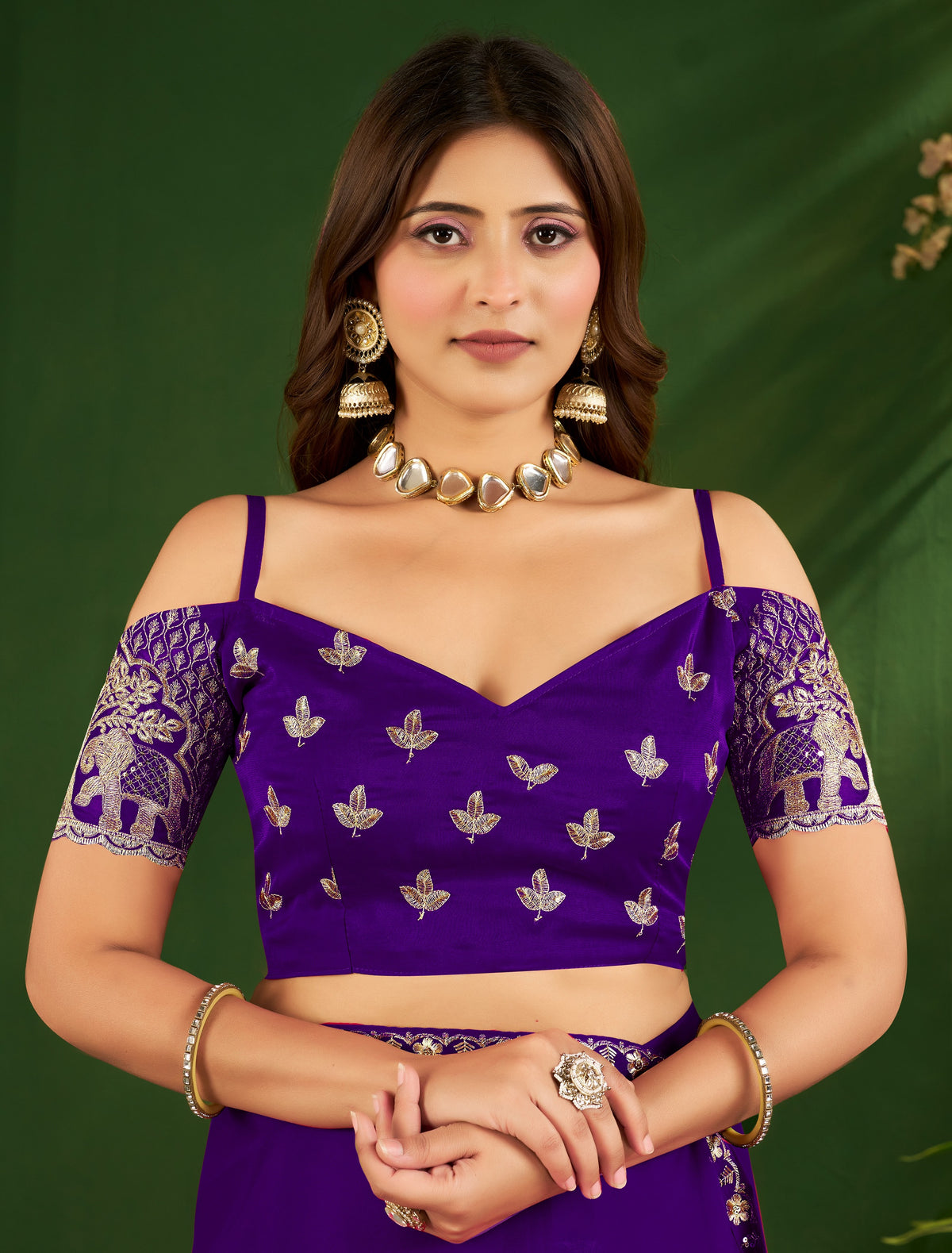 Royal Purple Rangoli Silk Saree with Embroidered Blouse
