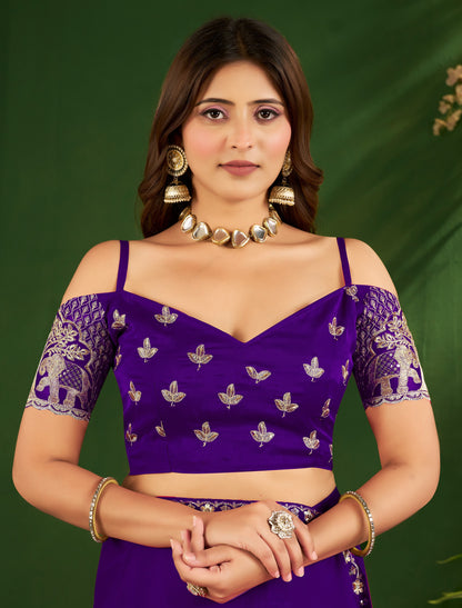 Royal Purple Rangoli Silk Saree with Embroidered Blouse