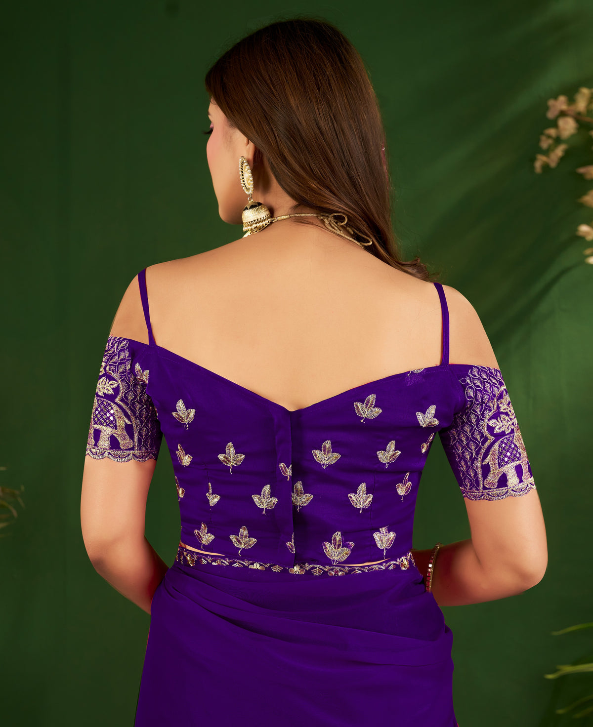 royal purple rangoli silk saree with embroidered blouse