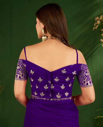 Royal Purple Rangoli Silk Saree with Embroidered Blouse