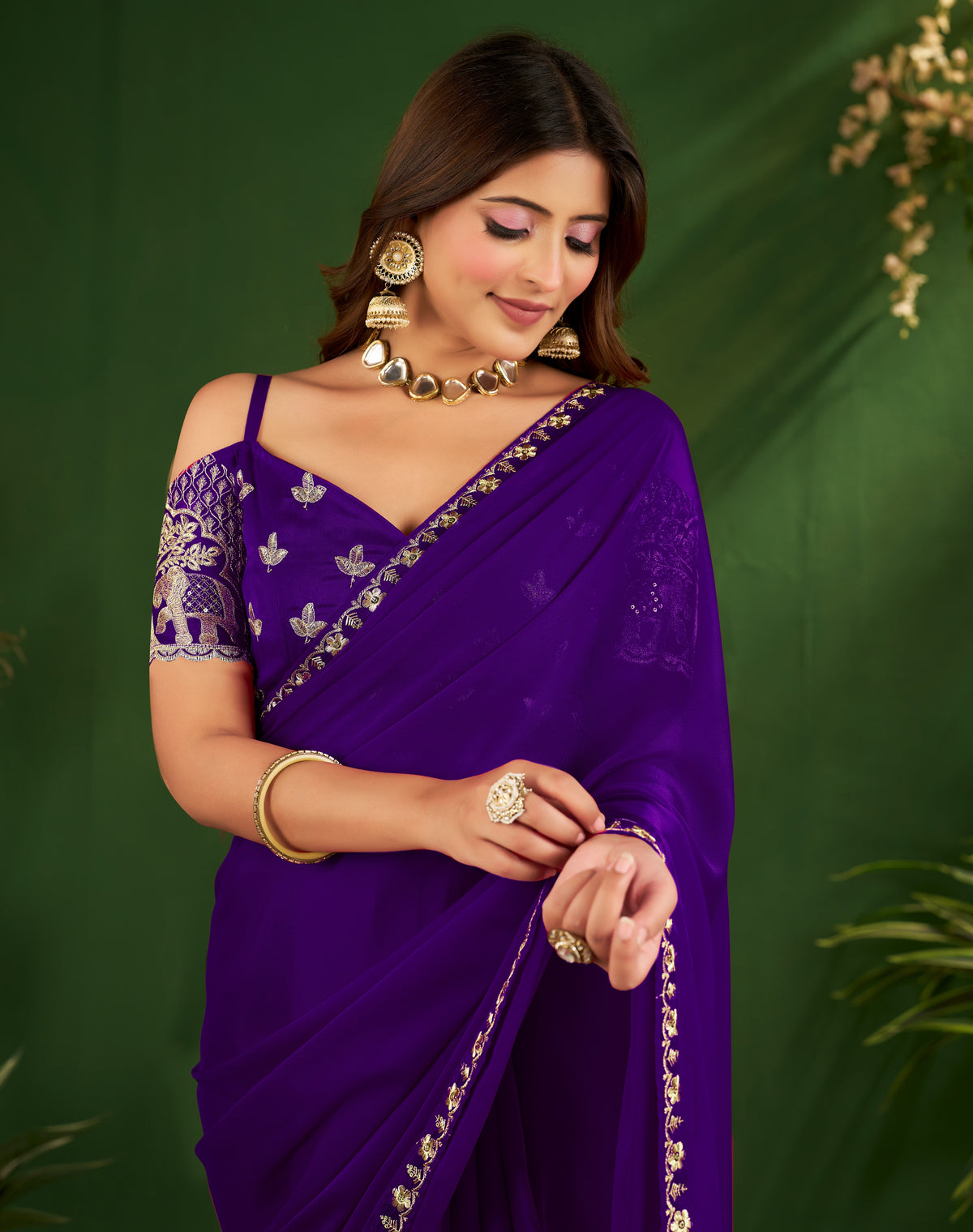 Royal Purple Rangoli Silk Saree with Embroidered Blouse
