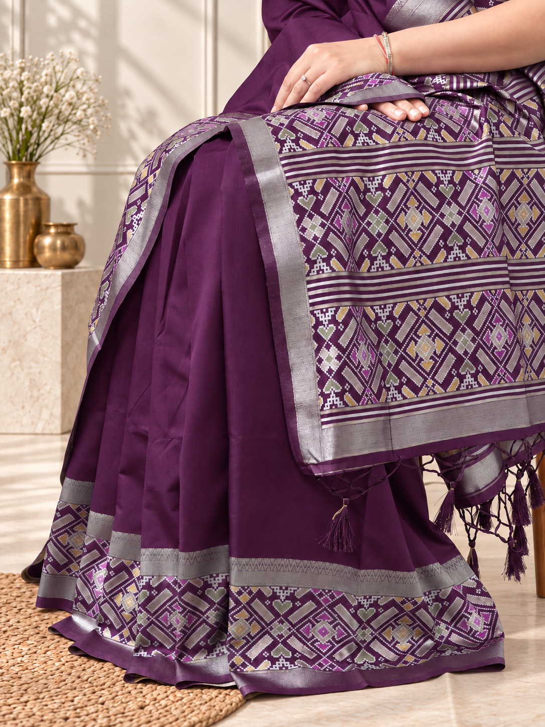 Royal Purple Patola Silk Saree with Traditional Motif