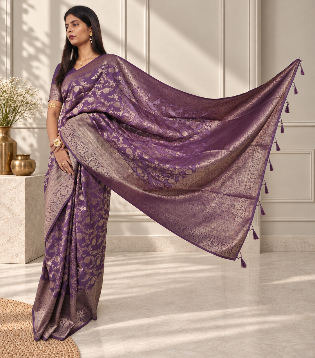 purple pure katan silk banarasi handloom saree