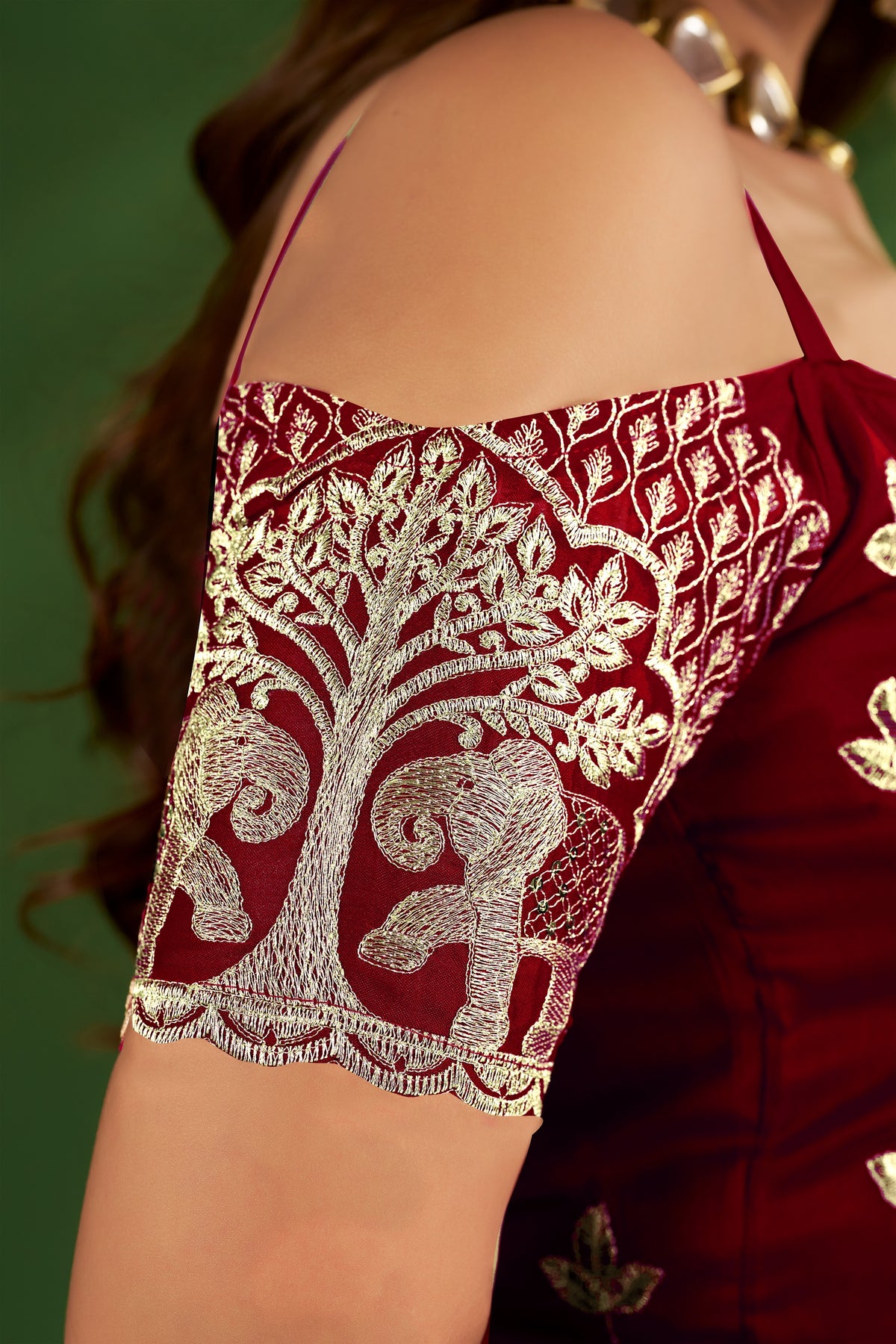 Burgundy Rangoli Silk Saree with Embroidered Blouse