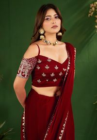 Burgundy Rangoli Silk Saree with Embroidered Blouse