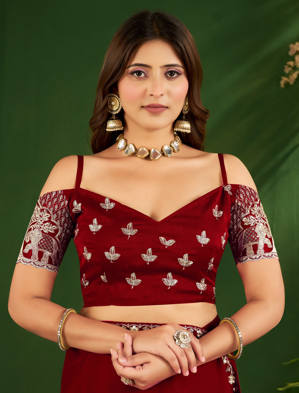 burgundy rangoli silk saree with embroidered blouse