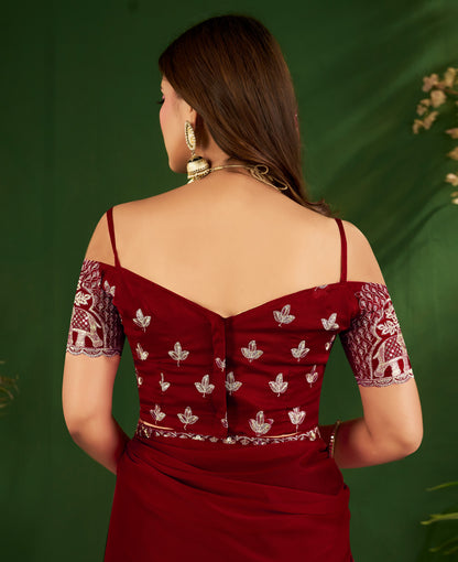 Burgundy Rangoli Silk Saree with Embroidered Blouse