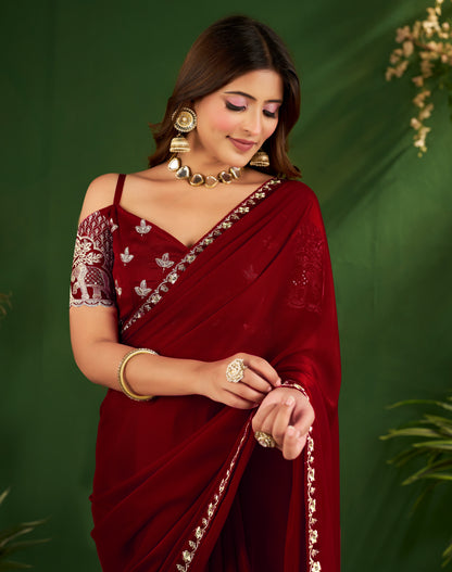 Burgundy Rangoli Silk Saree with Embroidered Blouse